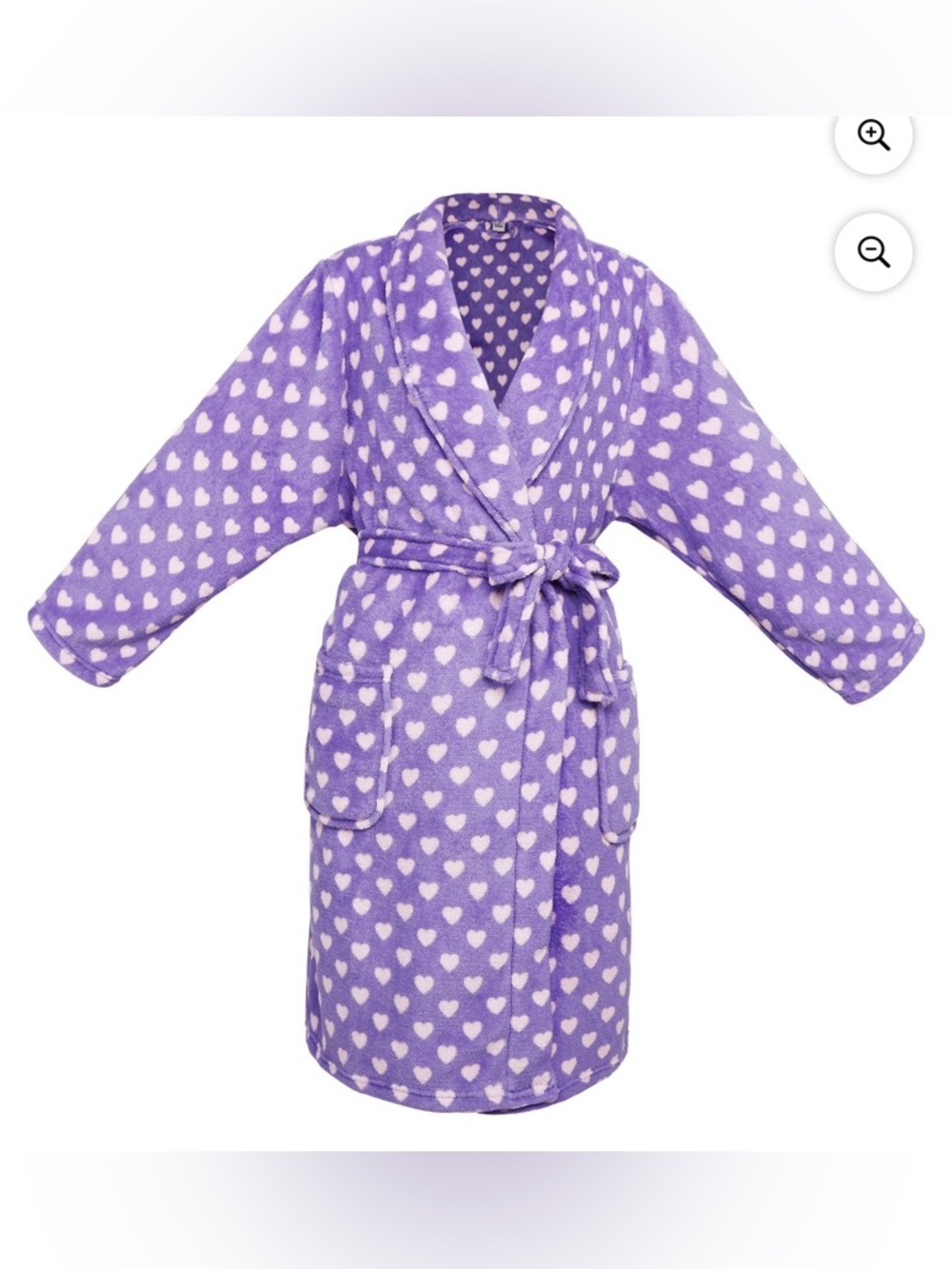 Women’s youthful soft cozy purple plush robe with white heart print NWT XS/S